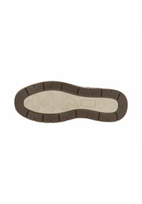 Sola della scarpa con bordo esterno marrone e centro beige, caratterizzata da un motivo di battistrada a forma di diamante e marcatura di taglia 42.