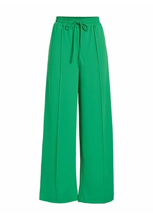 Vida byxor i livfull grönt, tillverkade av mjukt tyg, med elastisk midja och dragsko samt veck i sidan för extra detaljer.