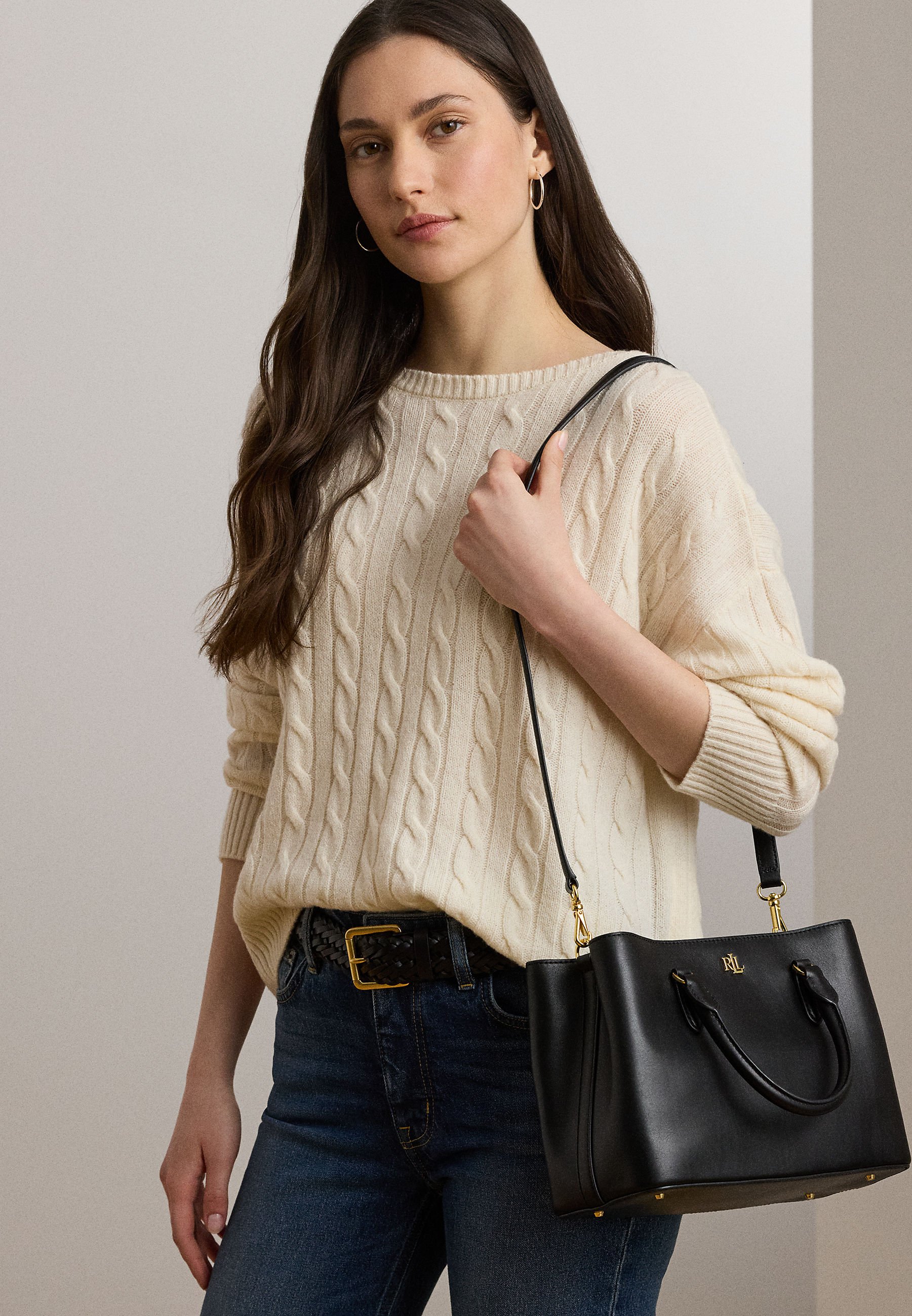 Lauren Ralph Lauren LEATHER SMALL MARCY SATCHEL - Rankinė - black