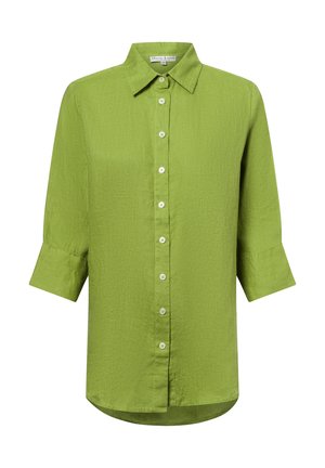 Grüne Button-Down-Bluse aus leichtem Stoff, mit Kragen, Dreiviertelärmel und leicht abgerundetem Saum.