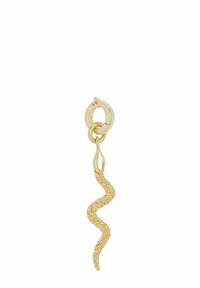 Pendente a forma di serpente in oro con corpo texturizzato e accentuazione liscia sulla parte superiore, dotato di un asola per il fissaggio o da indossare.