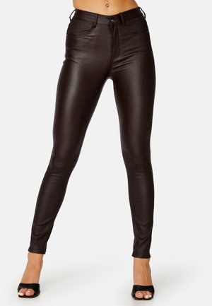 Bubbleroom HIGH WAIST SLIM COATED JEANS - Broek - brown