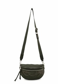 Borsa a tracolla in similpelle trapuntata verde con tracolla regolabile, doppio scomparto con cerniera e base piatta per stabilità.