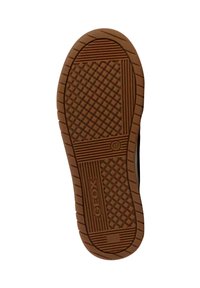 Sole in gomma con un motivo a battistrada caratterizzato da piccoli quadrati e linee, colore marrone, e branding "GEOX" vicino al tallone.