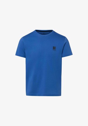 Blue short-sleeve crew neck T-shirt with small black "Good Vibes" logo on the left chest against a white background.