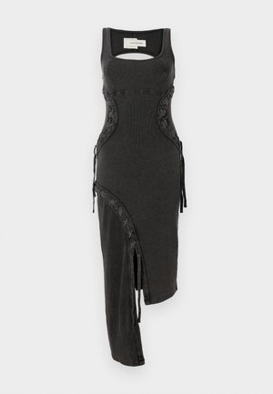 WASHED LACE UP DERSS - Džersejové šaty - grey