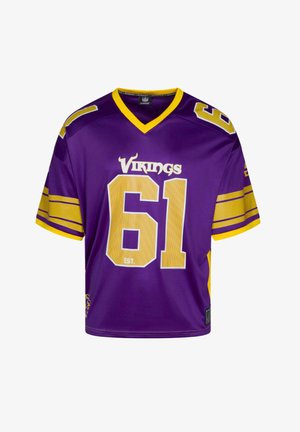 Lila Fußballtrikot mit gelben Akzenten, das den Text "Vikings" und die Zahl "61" deutlich sichtbar zeigt. Mit Netzstruktur und kurzen Ärmeln.