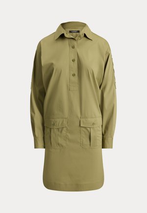 Lauren Ralph Lauren, LACE-UP-TRIM COTTON-BLEND SHIRTDRESS - Φόρεμα πουκάμισο - light agave