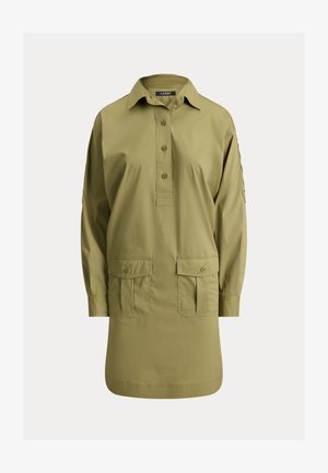 Lauren Ralph Lauren, LACE-UP-TRIM COTTON-BLEND SHIRTDRESS - Košilové šaty - light agave