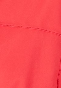 Felpa corallo in tessuto con una texture liscia e dettagli di cucitura diagonale. Il materiale appare morbido e leggermente elasticizzato.