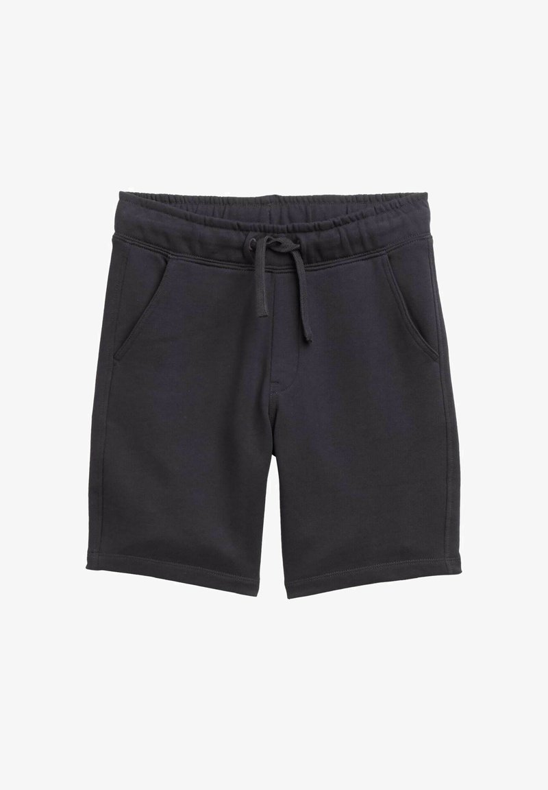 Férfi fekete sportnadrág elasztikus derékkal, állítható zsinórral, oldalsó zsebekkel és sima pamut keverékből készült anyagból.