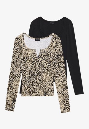 2 PACK - Top dugih rukava - black & leopard aop