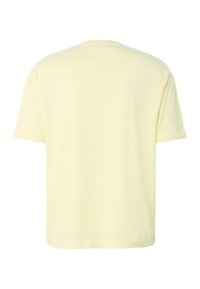 T-shirt uni jaune clair à manches courtes, vu de dos avec un col rond et une coupe décontractée.