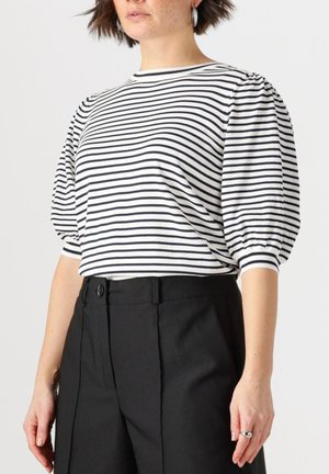 KIM 136 STRIPE SHORT PUFFED SLEEVE - Print T-shirt - off white dark blue