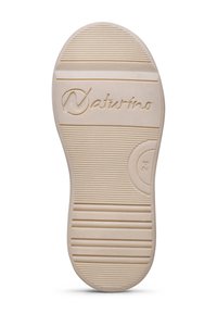 Semelle en caoutchouc crème avec des rainures horizontales, un accent circulaire et le logo "Naturino" en relief.