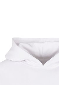 Weißer Kapuzenpullover mit einem weichen Baumwollmischmaterial, entspanntem Schnitt und gestepptem Kragenbereich.