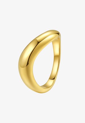 Bague en or avec un design lisse et courbé, finition polie. La forme ressemble à une goutte d'eau, avec un anneau ouvert et sans embellissements.