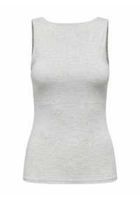 Lichtgrijze tanktop van zacht materiaal, met een ronde halslijn, mouwloos ontwerp en een getailleerde pasvorm, met een gladde textuur.