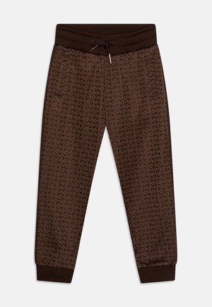 Brune mønstrede joggebukser med ribbet taljebånd, snor, sidelommer og ribbet manchetter.