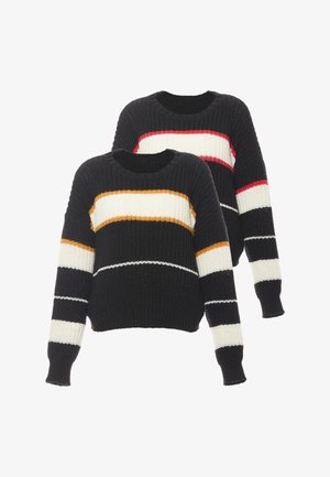 Mo, 2-PACK - Trui - black offwhite coral black offwhite orange