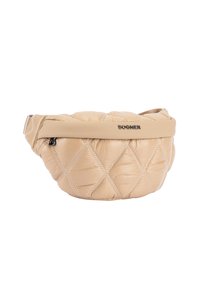 Beige prošívaná ledvinka s diamantovým prošíváním, přední kapsou na zip, nastavitelným popruhem a logem "BOGNER" na předním pásu.