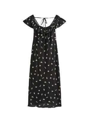 New Look Curves, CURVES  FLORAL PRINT RUFFLE NECK MIDI DRESS - Jerseykleid - black pattern