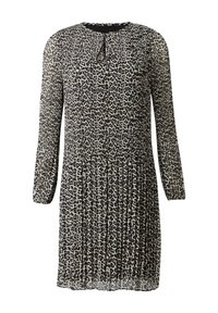 Robe en imprimé léopard en tissu léger, avec des manches longues, un col rond et une taille froncée pour une silhouette fluide.