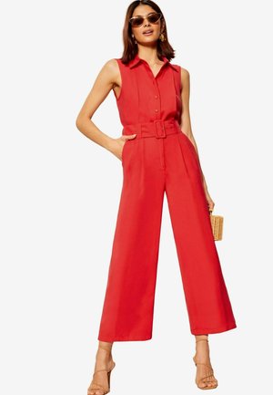 SLEEVELESS UTILITY BUTTON FRONT TIE WAIST - Salopetă - red
