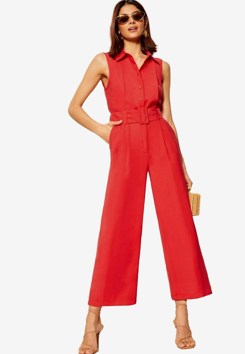 Friends Like These SLEEVELESS UTILITY BUTTON FRONT TIE WAIST - Overall / Jumpsuit - red