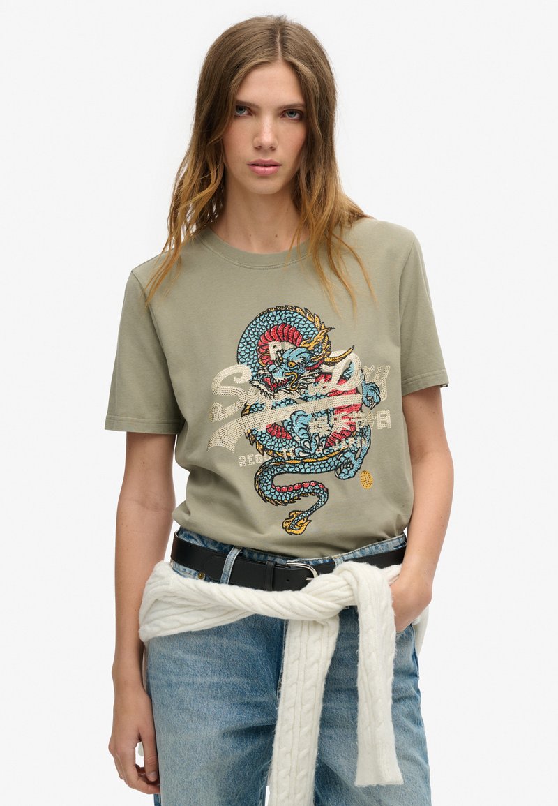 Superdry & Co TOKYO RELAXED - Camiseta estampada - light khaki green