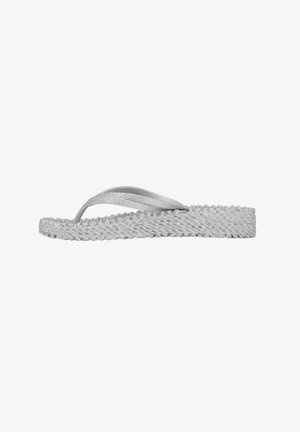 Infradito grigi con suola tessuta e strutturata e cinturini sottili e lucidi. Design leggero adatto per abbigliamento informale.