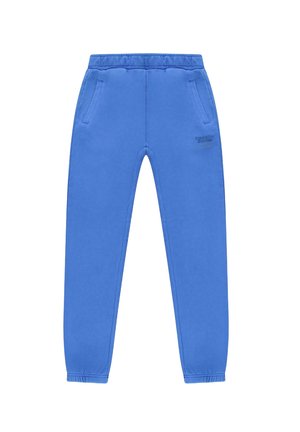Blauwe joggingbroek gemaakt van zachte, gestructureerde stof. Kenmerken zijn een elastische tailleband, zijzakken en een slim-fit ontwerp.