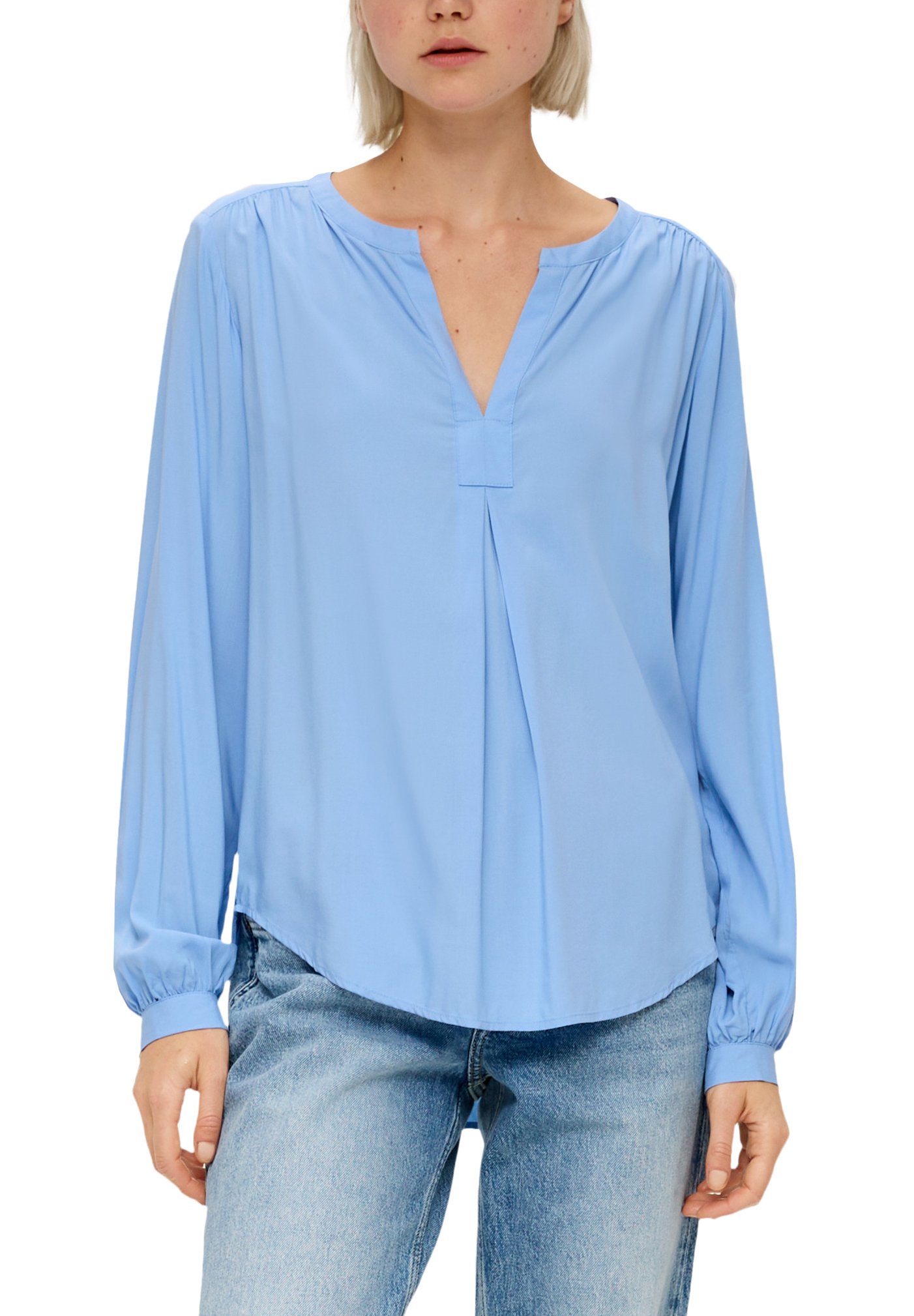 Damen-Tunika Für Medizinische Berufe – Himmelblau Mit Marineblau-Rand, Praktisch Mit Taschen