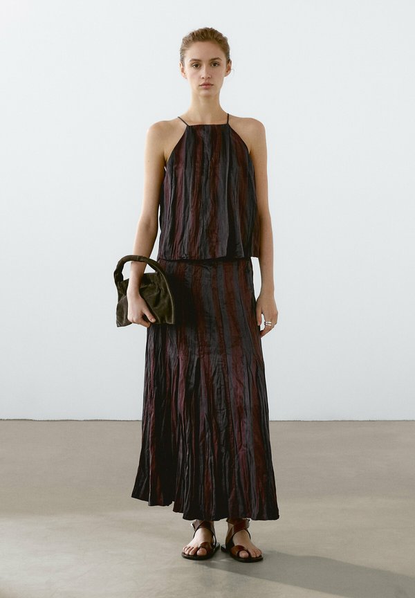 STRIPED FLOWING - Maxi skirt - bordeaux