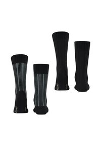 Schwarze Socken mit gerippter Textur, versehen mit vertikalen schwarz- und grauwalternierenden Streifen. Enthält zwei Paare mit kontrastierenden Designs.