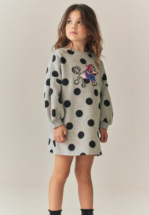 Next, REGULAR FIT - LONG SLEEVE SEQUIN JUMPER DRESS - Freizeitkleid - grey marl polkadot