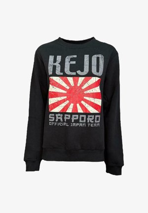 Felpa nera con un grafico del sole crescente rosso e bianco, con il testo "KEJO" e "SAPPORO OFFICIAL JAPAN TEAM" in grigio.