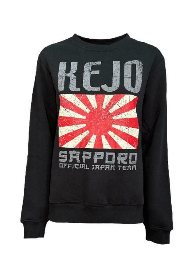 Felpa nera con un grafico del sole crescente rosso e bianco, con il testo "KEJO" e "SAPPORO OFFICIAL JAPAN TEAM" in grigio.