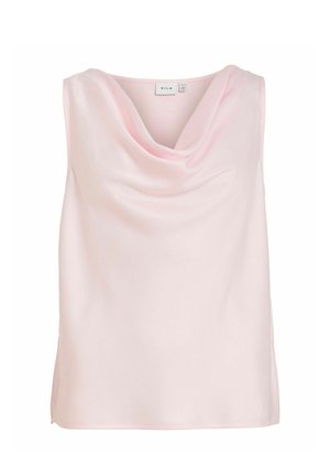 Blouse sans manches rose clair avec un col bénitier drapé et un tissu lisse de la marque VILA.
