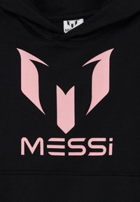 Felpa nera con cappuccio caratterizzata da un grande logo rosa con la "M" stilizzata e il testo "MESSi", realizzata in tessuto testurizzato, con tasca frontale e cappuccio regolabile.