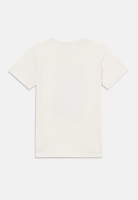 Pamučna majica u off-white boji, kratkih rukava, s okruglim izrezom, mekane teksture, bez grafika ili uzoraka, jednostavan dizajn leđa.