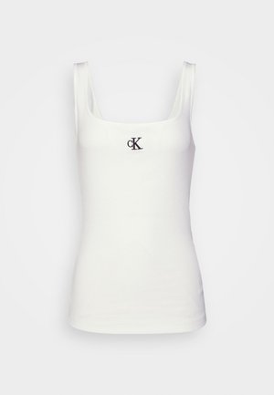 Witte katoenen tanktop met een vierkante halslijn en smalle schouderbanden. Bevat een klein zwart geborduurd CK-logo aan de voorkant.