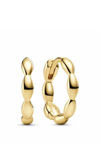 Guldörhängen med en länkad design och släta, rundade former. Reflekterande yta med en polerad finish.