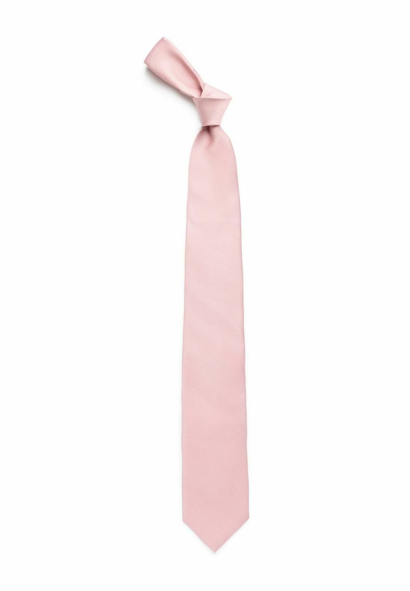 Rosa sidenfluga med en slät textur, med en smal form och en spetsig ände, knuten längst upp. Inga mönster eller detaljer.