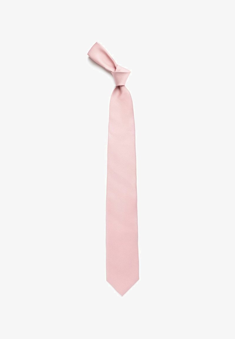 Rosa sidenfluga med en slät textur, med en smal form och en spetsig ände, knuten längst upp. Inga mönster eller detaljer.