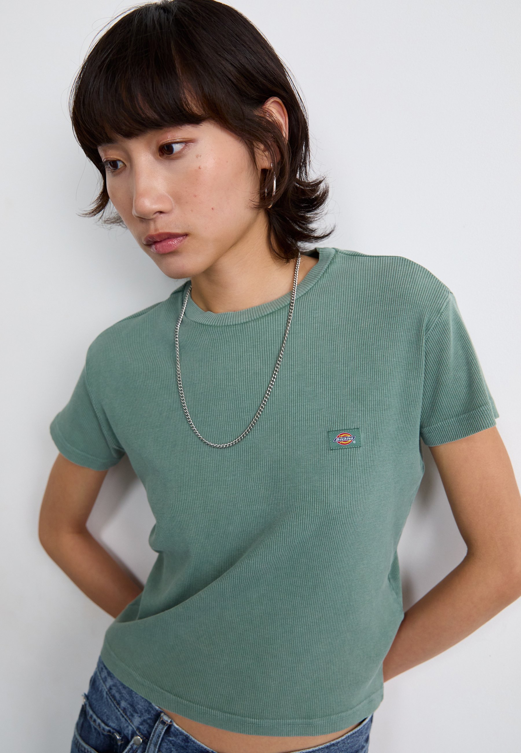 売れ筋商品|||ディッキーズ Tシャツ レディース トップス GLACIER TEE - Basic T-shirt - acid wash forest Women's Basic T-shirt with Crew Neck in Acid Wash Forest