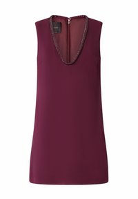 Top senza maniche bordeaux con scollatura a barchetta impreziosita da una rifinitura di perline e chiusura con zip sul retro; tessuto morbido e vestibilità rilassata.