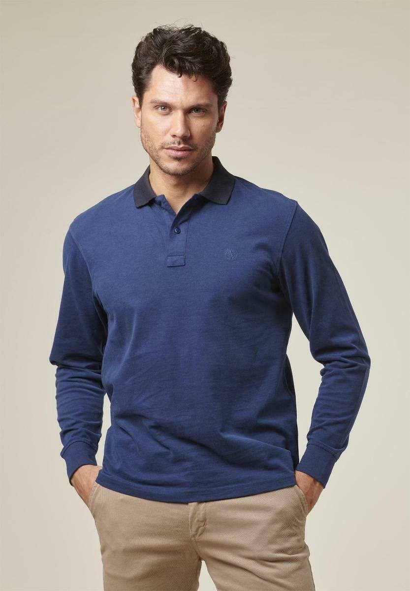 Angelico WASHED POLO SHIRT WITH LONG SLEEVES - Poloshirt - dark  blue/donkerblauw - Zalando.nl