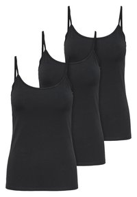 Schwarze Trägertops im Dreierpack, aus weichem, elastischem Baumwollmaterial. Mit dünnen, verstellbaren Trägern und einem klassischen, figurbetonten Schnitt.