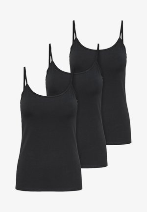 Black camisoles in a pack of three, made of soft, stretchy cotton. Features thin adjustable straps and a classic, fitted shape.